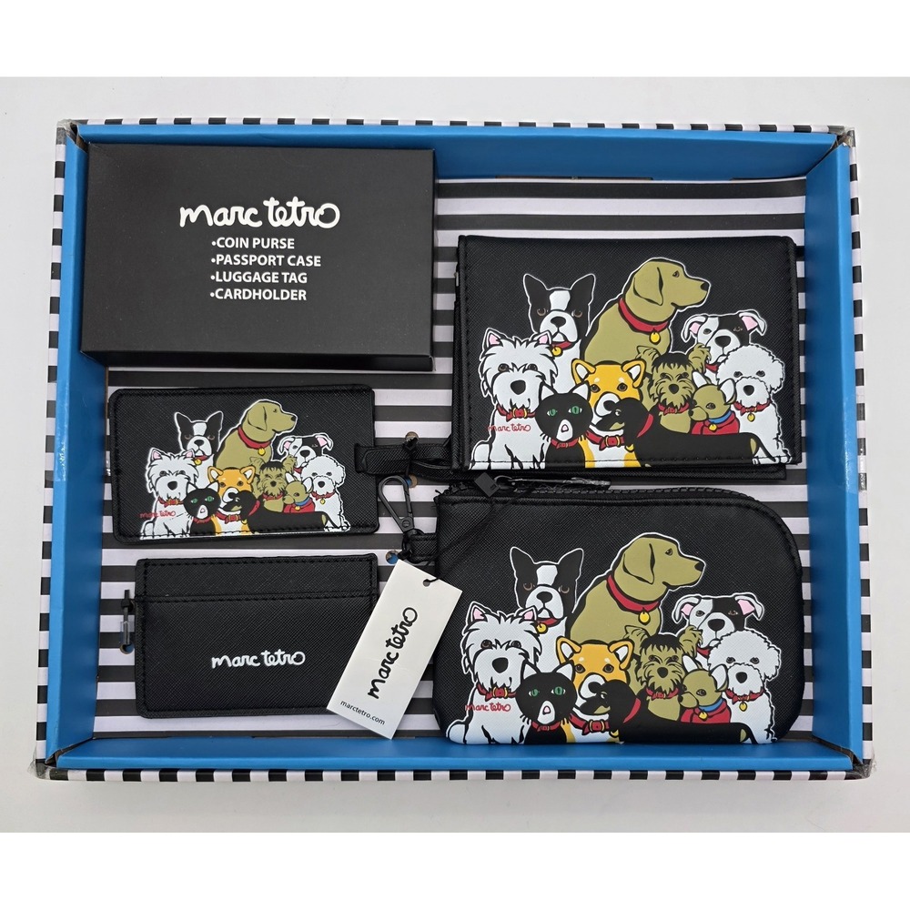 Marc Tetro Travel Set Coin Purse,Passport Case, Luggage Tag,Cardholder New #0303